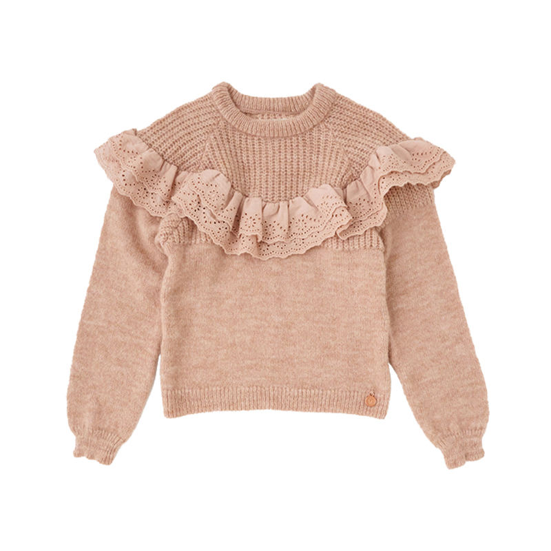 Nejnovější zimní kulatý krk s lemováním pletených bavlněných děvčatých svetr
