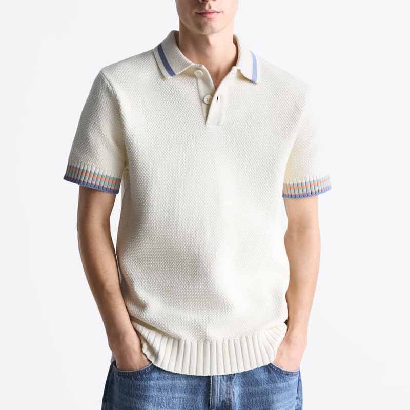 Polo košile muž top bavlněné pletené muži lehké pruhované rukávy polo svetr